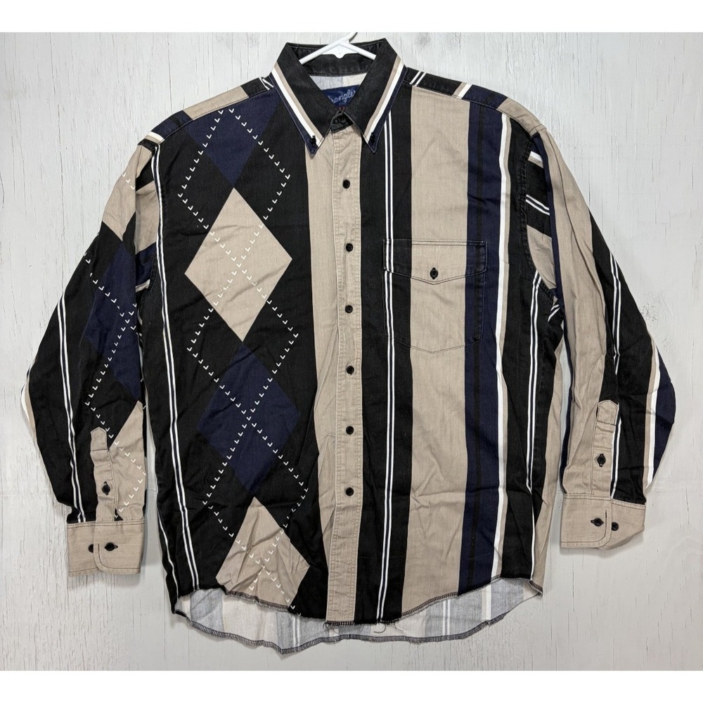 Mens Wrangler Shirt Button Up Western Vintage X-Long Tail 16-34 Striped